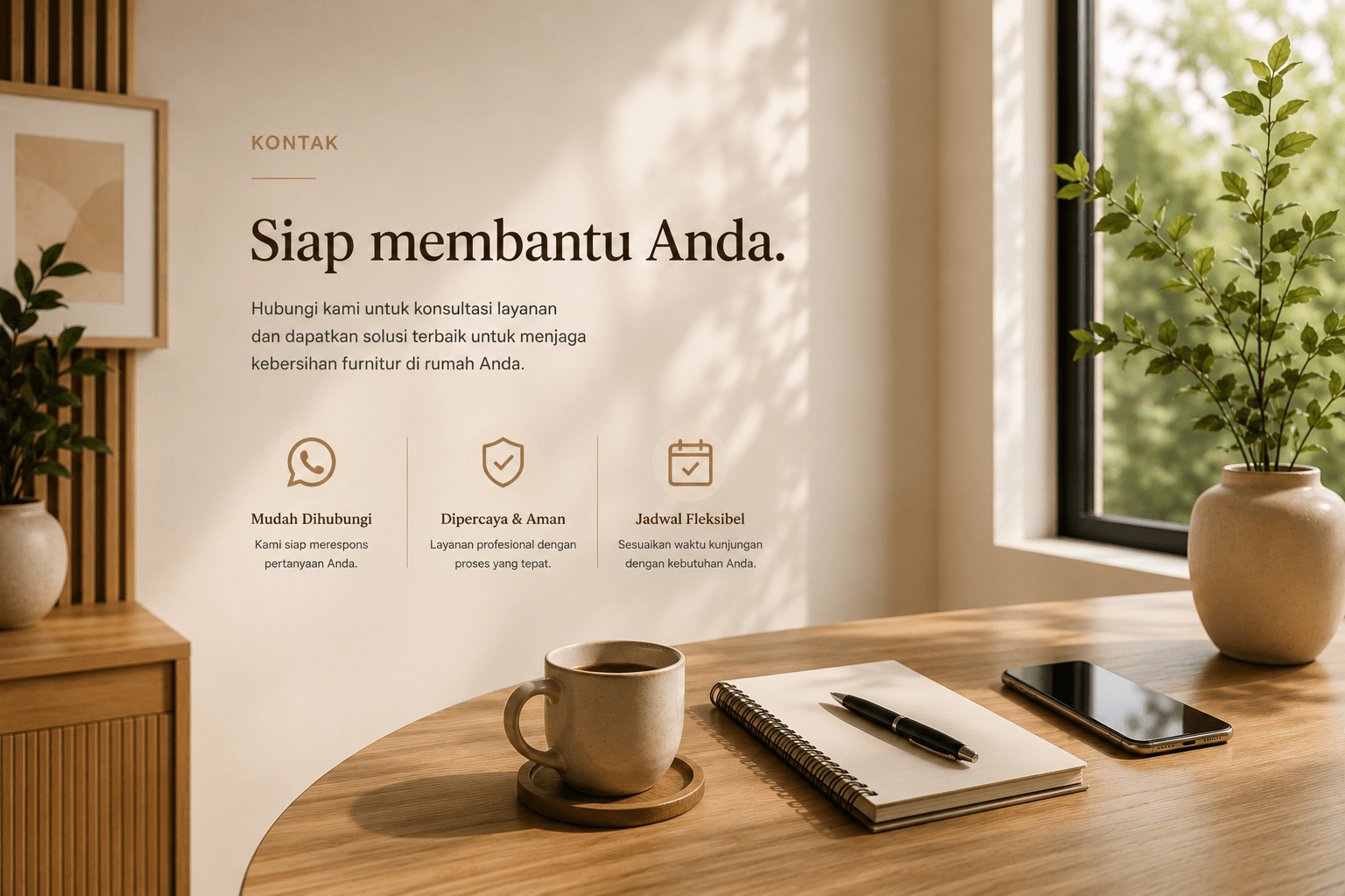 Halaman kontak Anindya Bersih Prima untuk konsultasi jasa cuci sofa dan layanan home service.