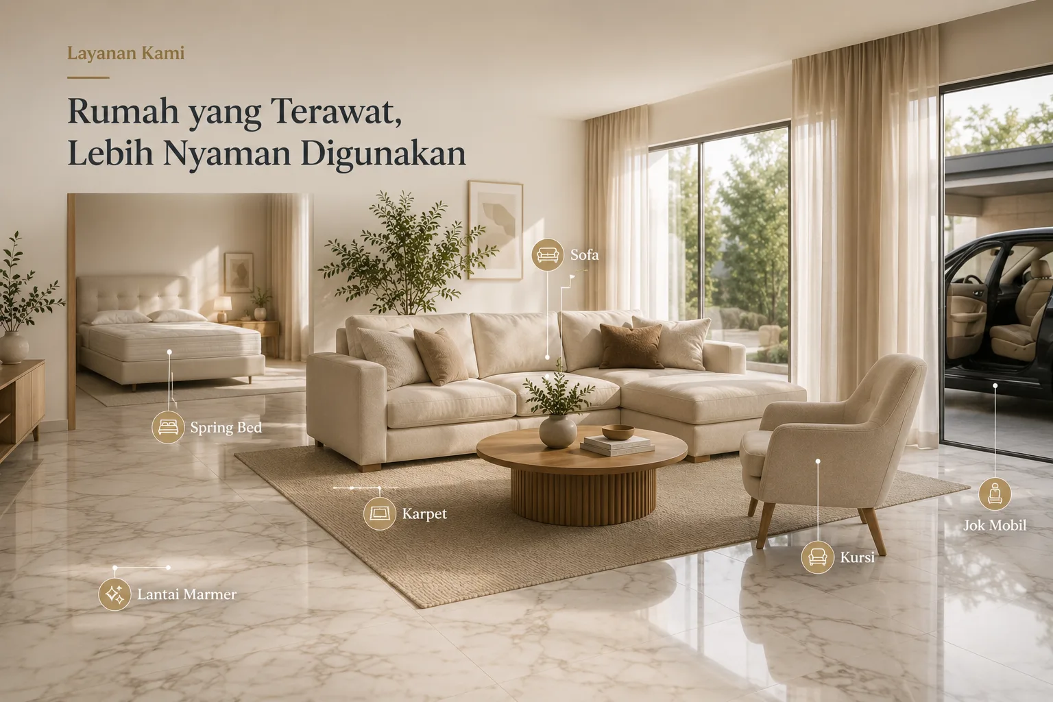Layanan jasa cuci sofa dan perawatan furnitur untuk rumah, apartemen, kantor, dan tempat usaha.